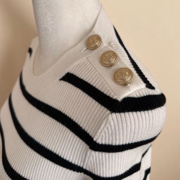 NWOT L’Agence Delphine Striped Ribbed Knit Sweater Short Sleeve Black/White - Picture 6 of 8